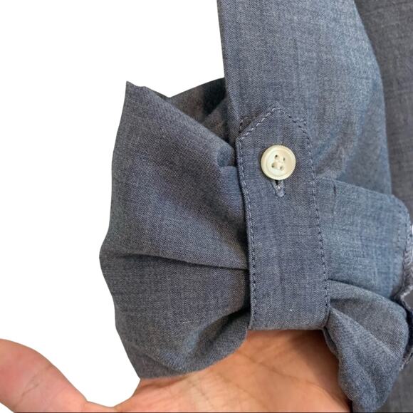 J. Crew Factory Dark Blue Chambray Long Sleeve Button Down Popover Shirt - Picture 5 of 7